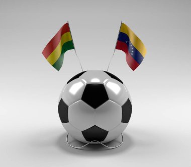 Bolivya - Venezuela Futbol Bayrakları, Beyaz Arkaplan - 3D Render