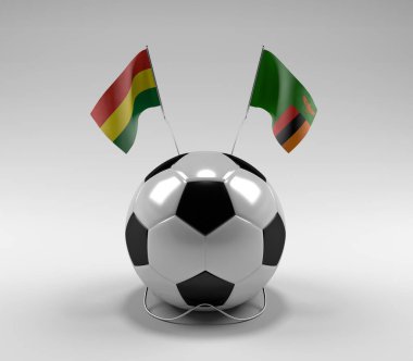 Bolivya - Zambiya Futbol Bayrakları, Beyaz Arkaplan - 3D Render
