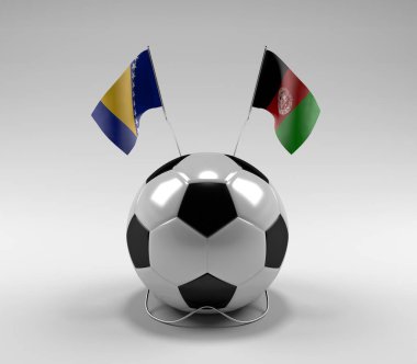 Bosna-Hersek - Afganistan Futbol Bayrakları, Beyaz Arkaplan - 3D Render