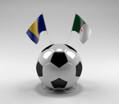 Bosna-Hersek - Cezayir Futbol Bayrakları, Beyaz Arkaplan - 3D Render