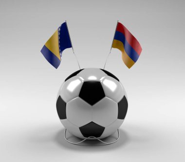 Bosna-Hersek - Ermenistan Futbol Bayrakları, Beyaz Arkaplan - 3D Hazırlama