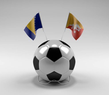 Bosna-Hersek - Butan Futbol Bayrakları, Beyaz Arkaplan - 3D Render