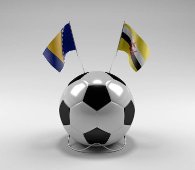 Bosna-Hersek - Brunei Futbol Bayrakları, Beyaz Arkaplan - 3D Render