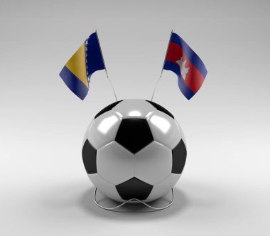 Bosna-Hersek - Kamboçya Futbol Bayrakları, Beyaz Arkaplan - 3D Render