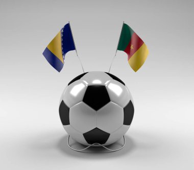Bosna-Hersek - Kamerun Futbol Bayrakları, Beyaz Arkaplan - 3D Render