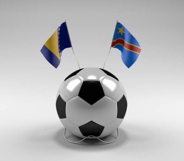 Bosna-Hersek - Kongo-Demokratik-Cumhuriyet Futbol Bayrakları, Beyaz Arkaplan - 3D Render