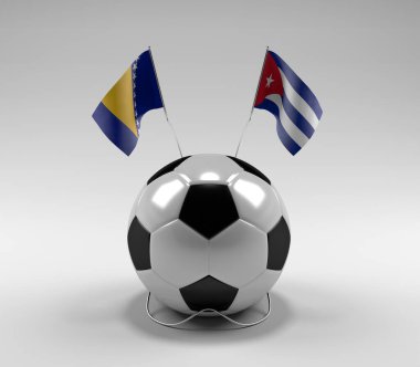 Bosna-Hersek - Küba Futbol Bayrakları, Beyaz Arkaplan - 3D Render