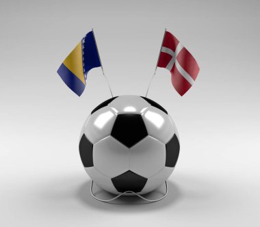 Bosna-Hersek - Danimarka Futbol Bayrakları, Beyaz Arkaplan - 3D Render