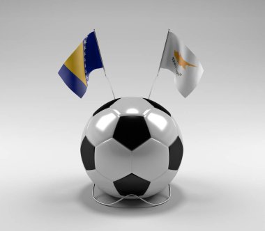 Bosna-Hersek - Kıbrıs Futbol Bayrakları, Beyaz Arkaplan - 3D Hazırlama
