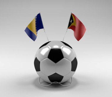 Bosna-Hersek - Doğu Timor Futbol Bayrakları, Beyaz Arkaplan - 3D Hazırlama