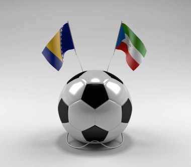 Bosna-Hersek - Ekvator-Gine Futbol Bayrakları, Beyaz Arkaplan - 3D Render