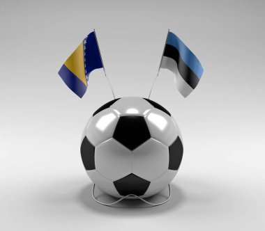 Bosna-Hersek - Estonya Futbol Bayrakları, Beyaz Arkaplan - 3D Render