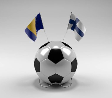 Bosna-Hersek - Finlandiya Futbol Bayrakları, Beyaz Arkaplan - 3D Render