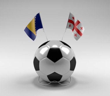 Bosna-Hersek - Gürcistan Futbol Bayrakları, Beyaz Arkaplan - 3D Render
