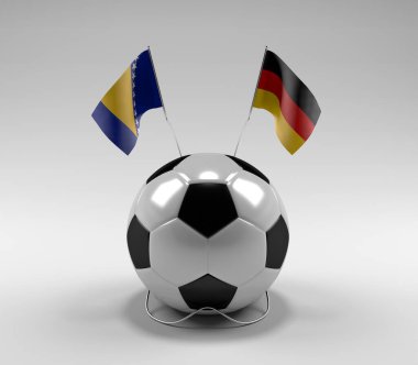 Bosna-Hersek - Almanya Futbol Bayrakları, Beyaz Arkaplan - 3D Render