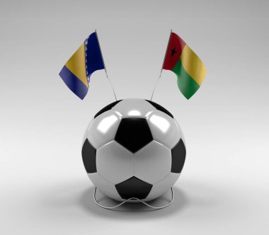 Bosna-Hersek - Gine-Bissau Futbol Bayrakları, Beyaz Arkaplan - 3D Render