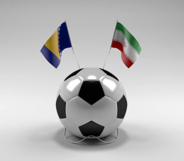 Bosna-Hersek - İran Futbol Bayrakları, Beyaz Arkaplan - 3D Render