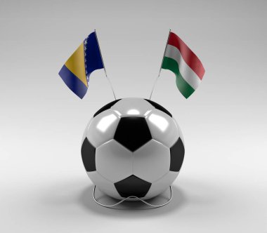 Bosna-Hersek - Macaristan Futbol Bayrakları, Beyaz Arkaplan - 3D Render