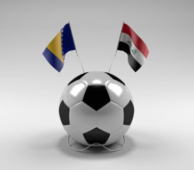Bosna-Hersek - Irak Futbol Bayrakları, Beyaz Arkaplan - 3D Render