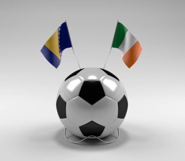 Bosna-Hersek - İrlanda Futbol Bayrakları, Beyaz Arkaplan - 3D Render