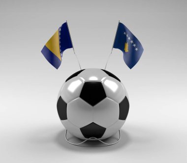 Bosna-Hersek - Kosova Futbol Bayrakları, Beyaz Arkaplan - 3D Hazırlama