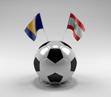 Bosna-Hersek - Lübnan Futbol Bayrakları, Beyaz Arkaplan - 3D Render