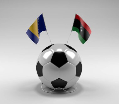 Bosna-Hersek - Libya Futbol Bayrakları, Beyaz Arkaplan - 3D Hazırlama