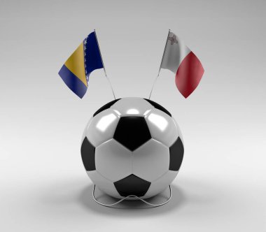 Bosna-Hersek - Malta Futbol Bayrakları, Beyaz Arkaplan - 3D Render