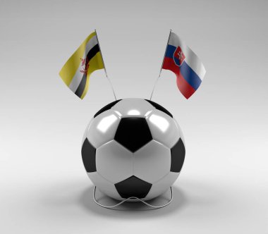 Brunei - Slovakya Futbol Bayrakları, Beyaz Arkaplan - 3D Render