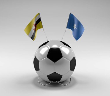Brunei - Somali Futbol Bayrakları, Beyaz Arkaplan - 3D Render