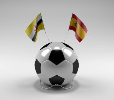 Brunei - İspanya Futbol Bayrakları, Beyaz Arkaplan - 3D Render