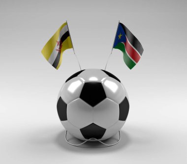 Brunei - Güney Sudan Futbol Bayrakları, Beyaz Arkaplan - 3D Render