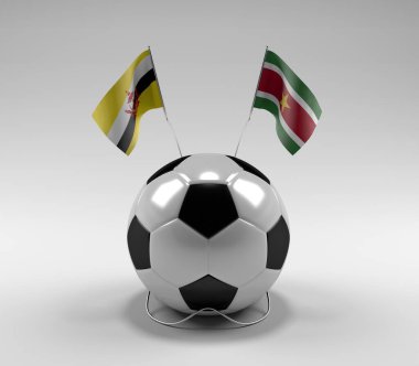 Brunei - Surinam Futbol Bayrakları, Beyaz Arkaplan - 3D Render