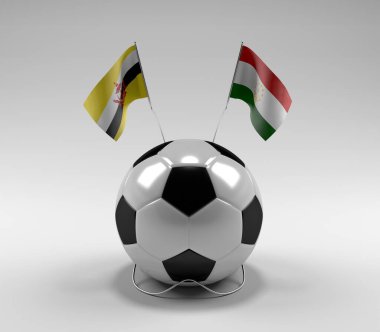 Brunei - Tacikistan Futbol Bayrakları, Beyaz Arkaplan - 3D Render