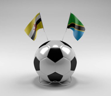 Brunei - Tanzanya Futbol Bayrakları, Beyaz Arkaplan - 3D Render