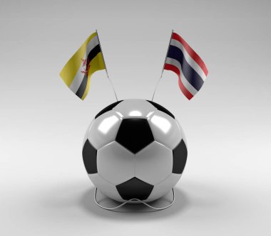 Brunei - Tayland Futbol Bayrakları, Beyaz Arkaplan - 3D Render