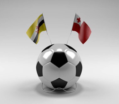 Brunei - Tonga Futbol Bayrakları, Beyaz Arkaplan - 3D Render