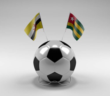 Brunei - Togo Futbol Bayrakları, Beyaz Arkaplan - 3D Render