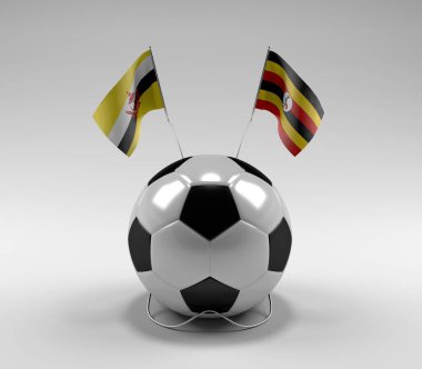 Brunei - Uganda Futbol Bayrakları, Beyaz Arkaplan - 3D Render