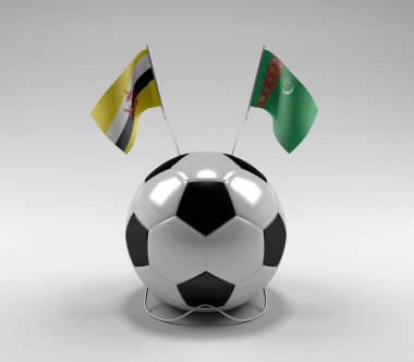 Brunei - Türkmenistan Futbol Bayrakları, Beyaz Arkaplan - 3D Render