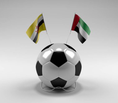 Brunei - Birleşik Arap-Emirlikleri Futbol Bayrakları, Beyaz Arkaplan - 3D Render