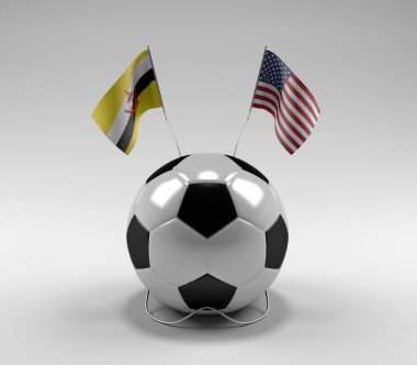 Brunei - Amerika Birleşik Devletleri Futbol Bayrakları, Beyaz Arkaplan - 3D Render