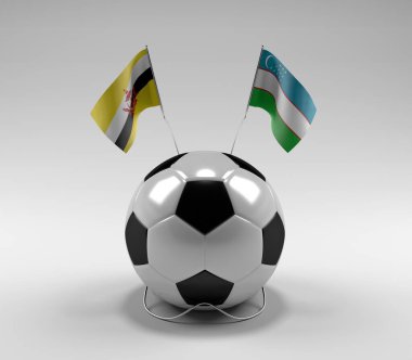 Brunei - Özbekistan Futbol Bayrakları, Beyaz Arkaplan - 3D Render