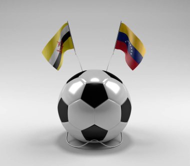Brunei - Venezuela Futbol Bayrakları, Beyaz Arkaplan - 3D Render