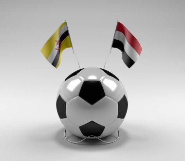 Brunei - Yemen Futbol Bayrakları, Beyaz Arkaplan - 3D Render