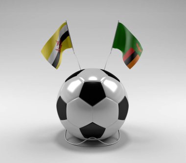 Brunei - Zambiya Futbol Bayrakları, Beyaz Arkaplan - 3D Render