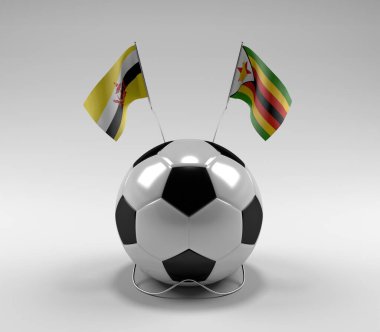 Brunei - Zimbabwe Futbol Bayrakları, Beyaz Arkaplan - 3D Render