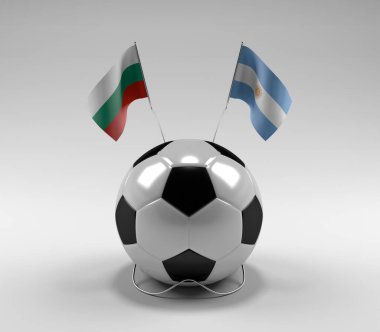 Bulgaristan - Arjantin Futbol Bayrakları, Beyaz Arkaplan - 3D Hazırlama