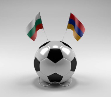 Bulgaristan - Ermenistan Futbol Bayrakları, Beyaz Arkaplan - 3D Hazırlama
