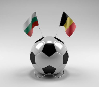 Bulgaristan - Belçika Futbol Bayrakları, Beyaz Arkaplan - 3D Render